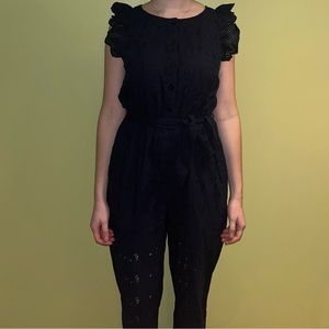 New York & Company navy blue eyelet lace jumpsuit